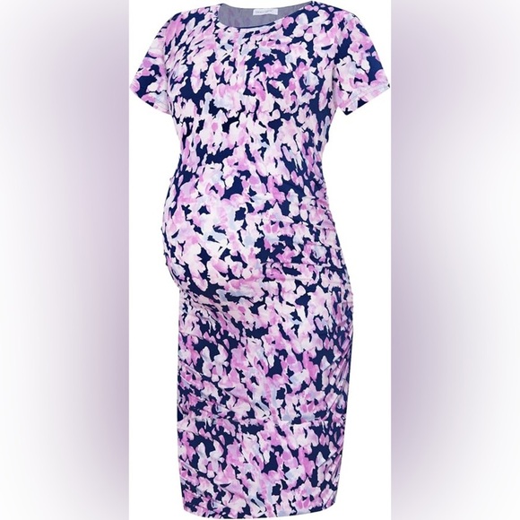 Smallshow Floral Ruched Short Sleeve Maternity Dress Size Small NWT - Picture 1 of 5